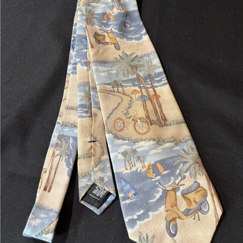 Mens Necktie Tropical by Tango 100% Silk Vintage Y2K Beach Sailboat Palm Trees